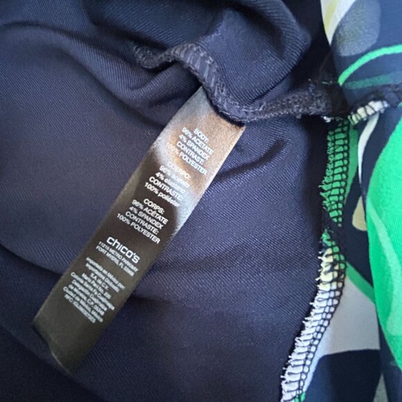 Chico's Travelers Womens Navy Blue 3/4 Sleeve Tunic Top Leaf Print Hem Size 2 - Picture 8 of 8